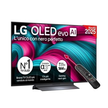 Vista frontale di una TV 48 pollici LG OLED evo AI C5 4K Smart TV 2025 OLED48C55LA